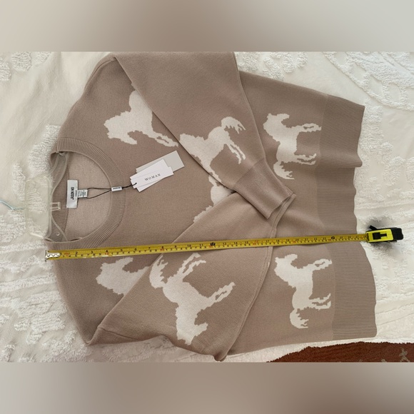 NWT Jason Wu Sweater: Beige w/White Horses, Crewneck, Long Sleeves, Viscose 2X - Picture 12 of 13